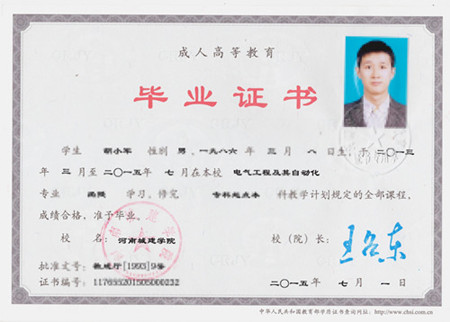 河南城建學(xué)院成人高考的畢業(yè)證照片