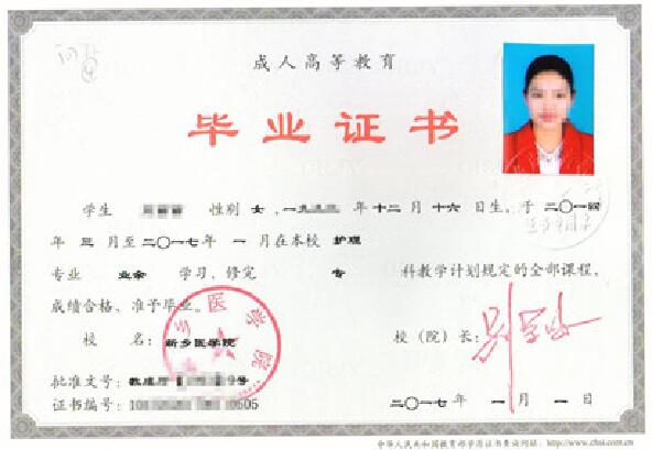新鄉(xiāng)醫(yī)學(xué)院成人教育的畢業(yè)證